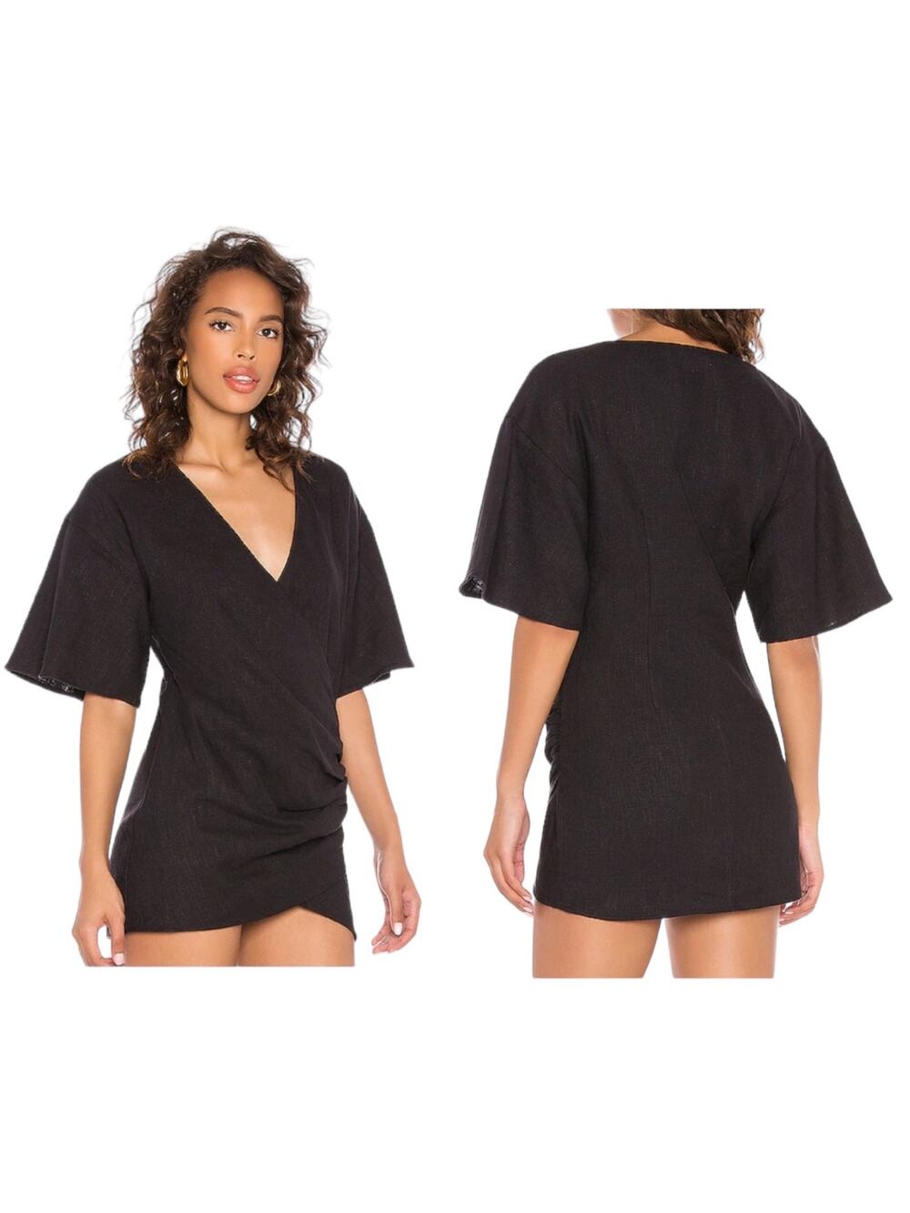 NWT Lovers + Friends Revolve Thaylise Black Linen Mini V Neck Dress Size Medium